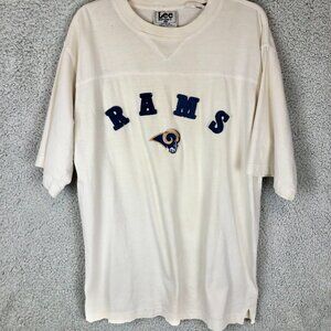 Vintage 90s Rams Embroidered NFL T-Shirt Mens Lee Sports Off White‎ Football Tee